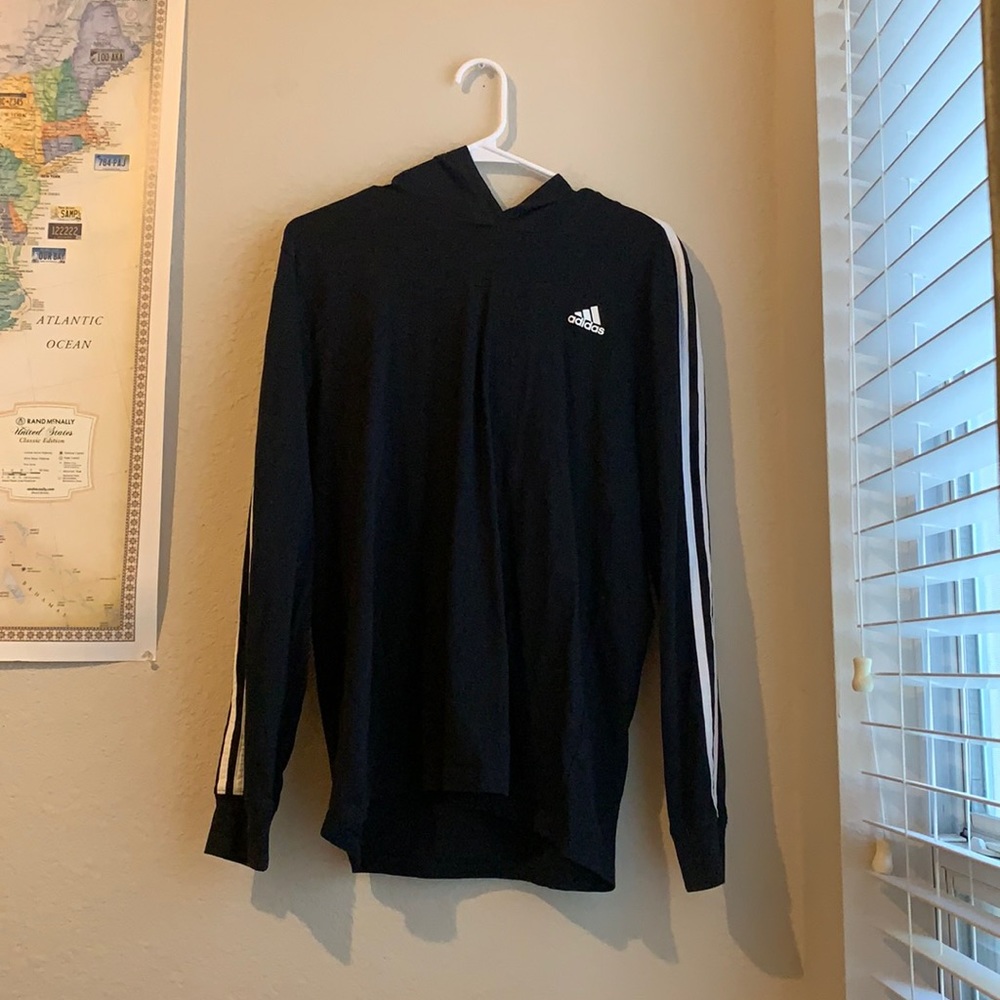 Adidas Black Hooded Long Sleeve Shirt